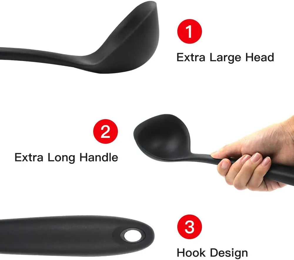 Silicone Ladles Soup Spoons Nonstick Heat Resistant Large Soup Ladle with Long Handle for Home Kitchen Cooking